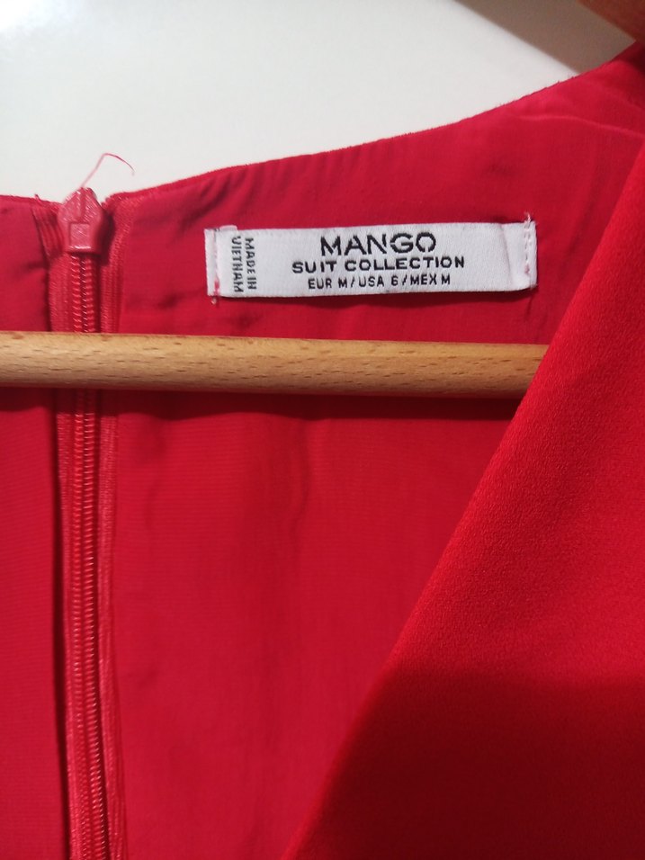 Kolsuz Kırmızı Midi V Yaka Kadın Elbise - Görsel 4