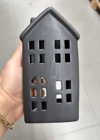Siyah Seramik Ev Şeklinde Mumluk - Görsel 2