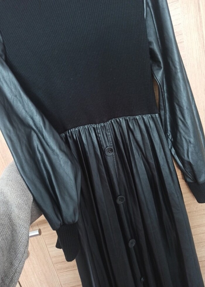 Deri ve Triko detaylı elbise - Görsel 2