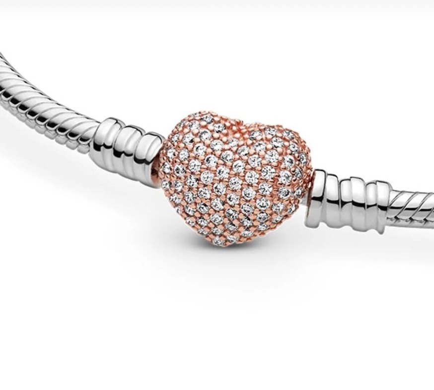 Pandora moments 14 ayar pembe altın kaplama pave kalp klipsli - Görsel 3