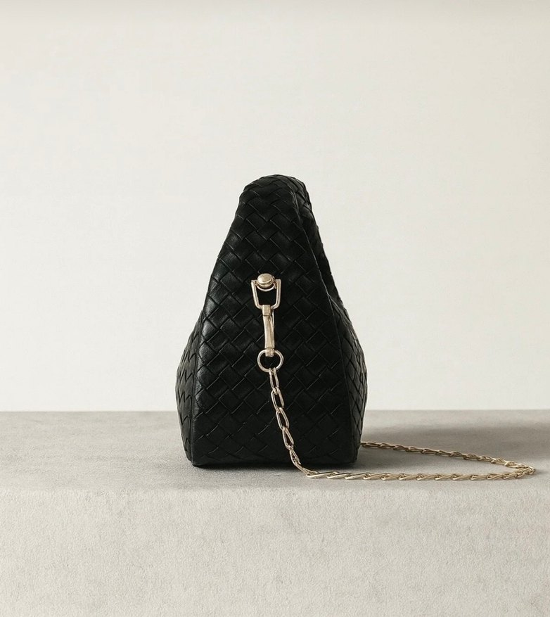 Siyah Deri Örgü Desenli Kadın Çanta - Görsel 2