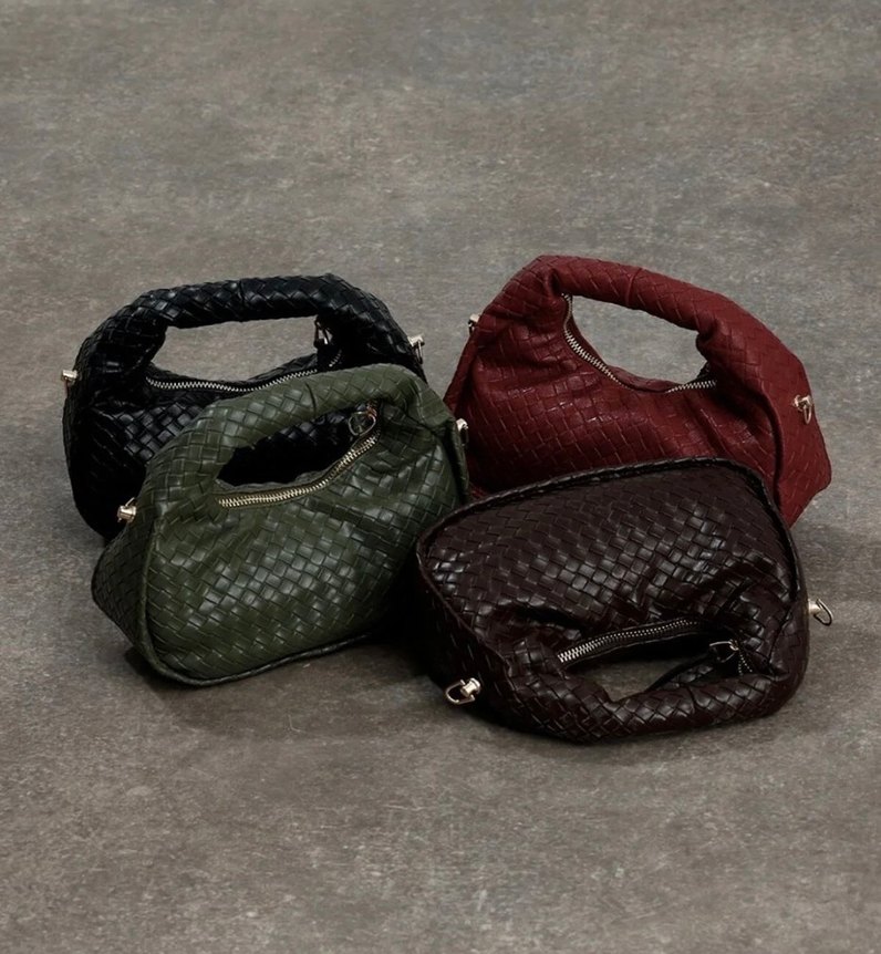 Siyah Deri Örgü Desenli Kadın Çanta - Görsel 4