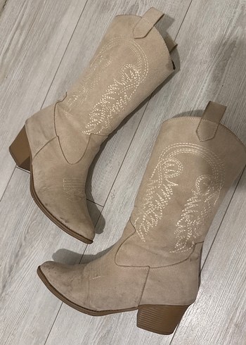 Bej Süet Nakışlı Bohem Kovboy Çizmesi - Görsel 2