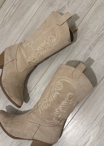 Bej Süet Nakışlı Bohem Kovboy Çizmesi - Görsel 3