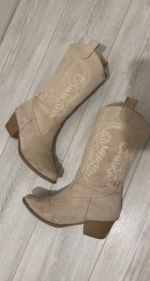 Bej Süet Nakışlı Bohem Kovboy Çizmesi - Görsel 2