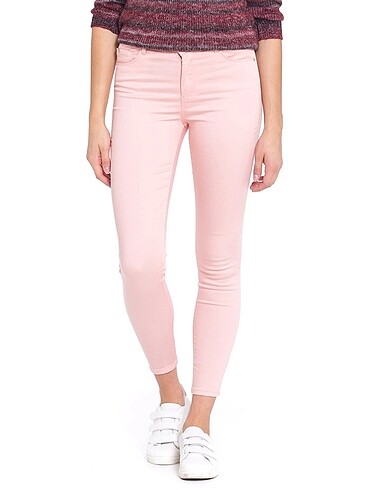 Skinny Fit Kadın Kot Dar Paça Pantolon Açık Pembe