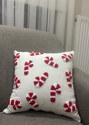 Nakışlı Beyaz Şeker Kamışı Desenli Kırlent