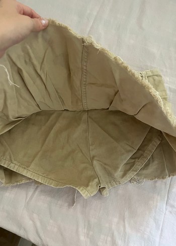 s Beden Bej kot Pileli Mini şort Etek