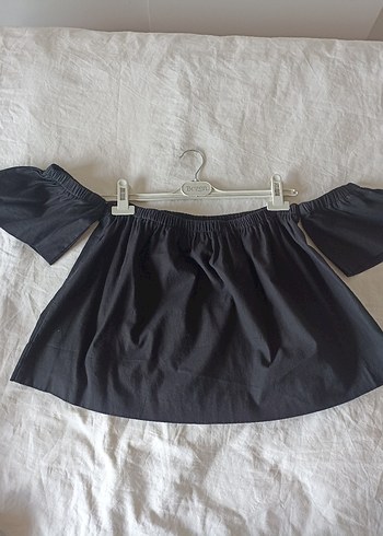 Volanlı Siyah Straplez Mini Bluz
