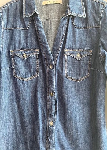 s Beden mavi Renk Düğmeli Lacivert Denim Midi Elbise