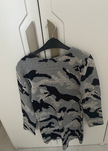 Kadın Gri Kamuflaj Desenli Triko elbise - Görsel 3