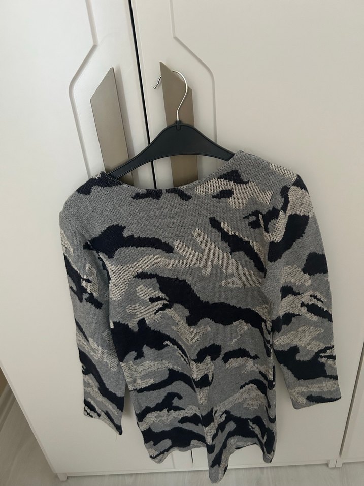 Kadın Gri Kamuflaj Desenli Triko elbise - Görsel 3