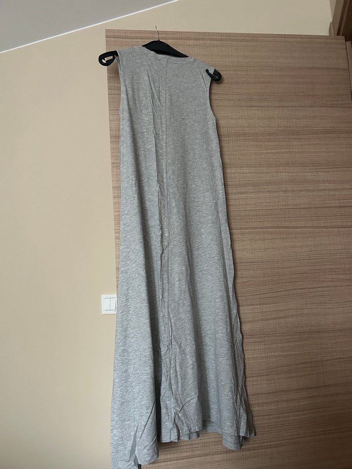 Gri Kolsuz Uzun  Elbise - Görsel 3