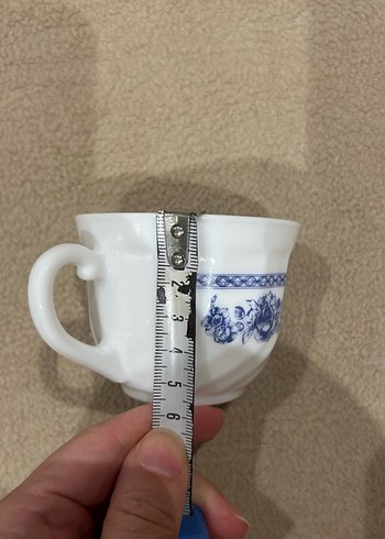 Gri Çiçek Desenli Beyaz Porselen Fincan ve Tabağı - Görsel 3