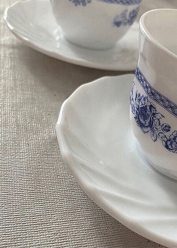Gri Çiçek Desenli Beyaz Porselen Fincan ve Tabağı - Görsel 5