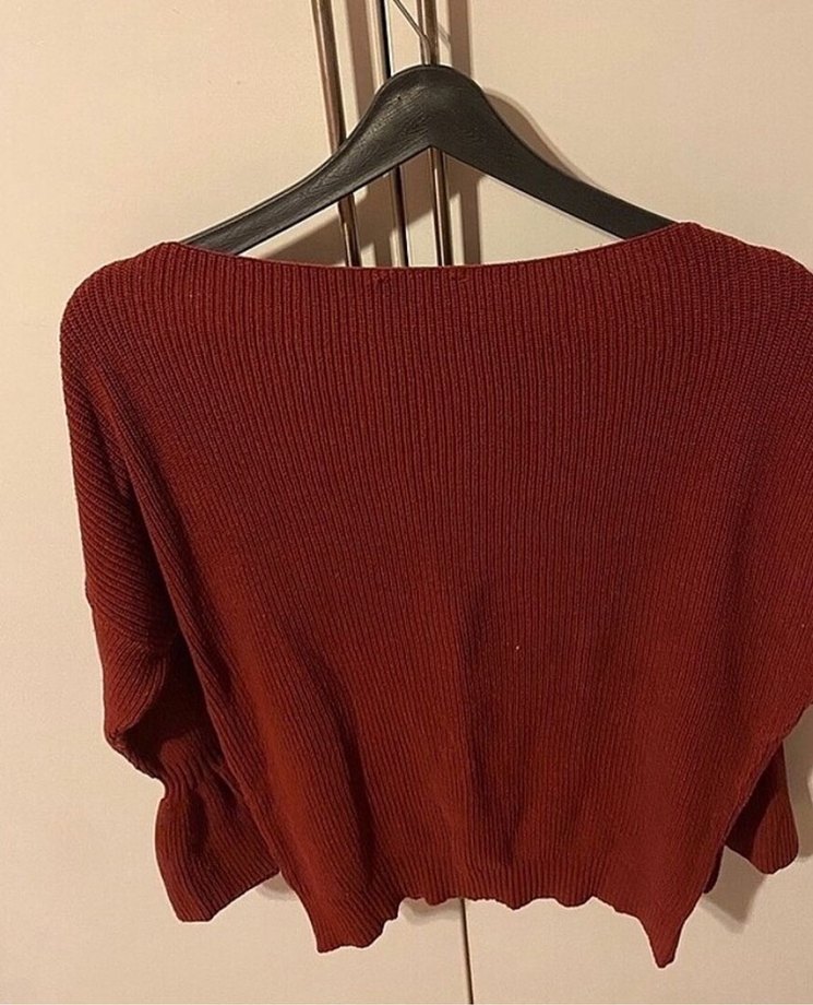 Bordo Örgü Kadın Triko Kazak - Görsel 3