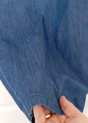 l Beden Kadın Mavi Bol Kesim Kemerli Denim Pantolon