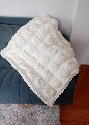 Nakışlı Beyaz Örgü Bebek Battaniyesi - Görsel 5