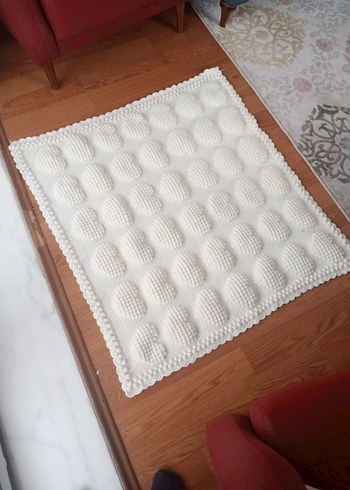 Nakışlı Beyaz Örgü Bebek Battaniyesi - Görsel 4