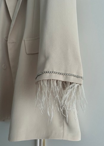 Diğer Bej Mini Düğmeli Kadın Blazer Ceket pantolon takım