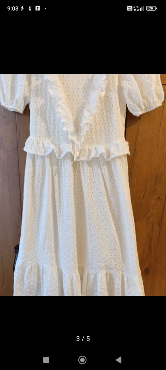 Fistolu Beyaz Maxi Elbise - Görsel 3