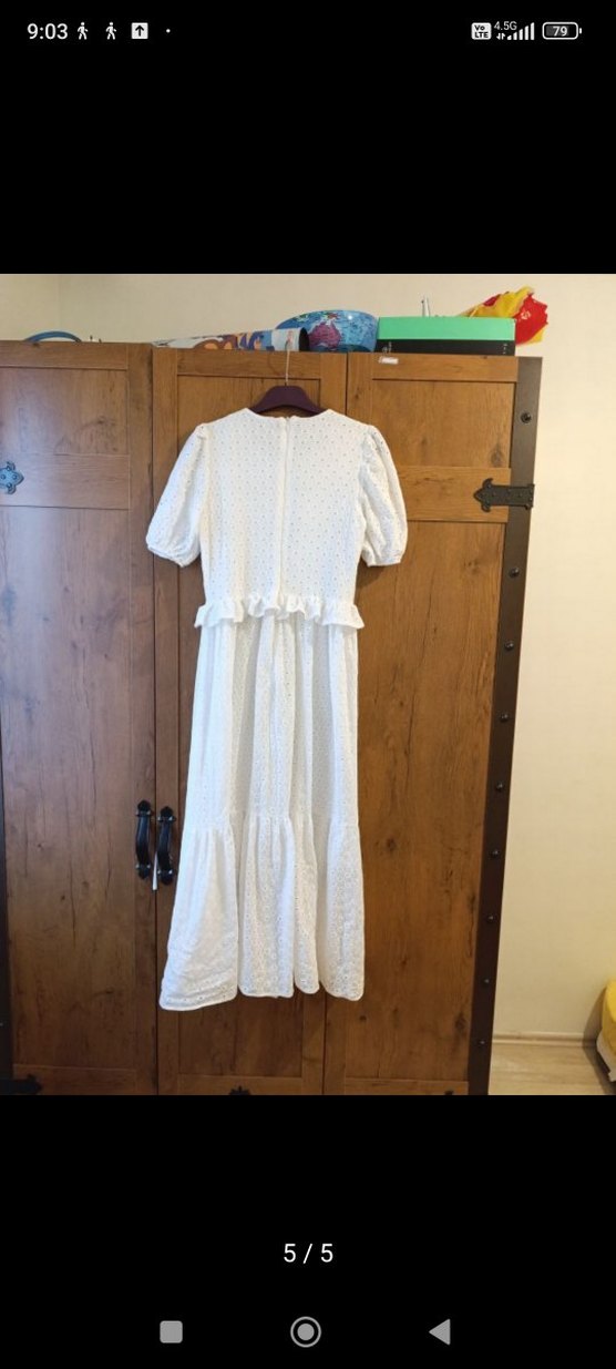 Fistolu Beyaz Maxi Elbise - Görsel 5