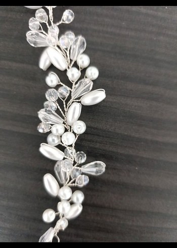 Boncuklu Gri Metal Gelin Tacı - Görsel 2