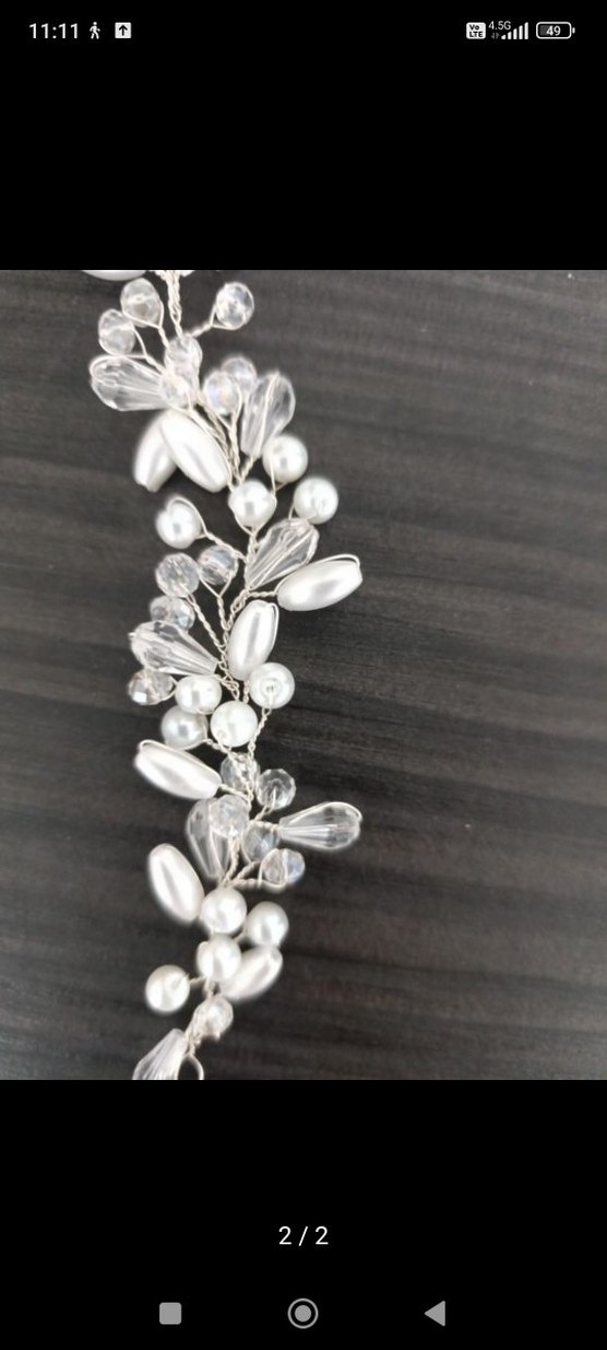 Boncuklu Gri Metal Gelin Tacı - Görsel 2