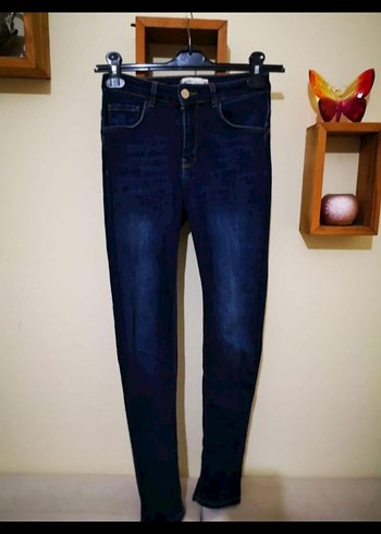 Lacivert Kemerli Kadın Skinny Jean