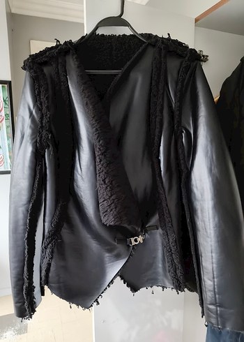 Kadın Siyah Deri ve peluş Gotik Ceket