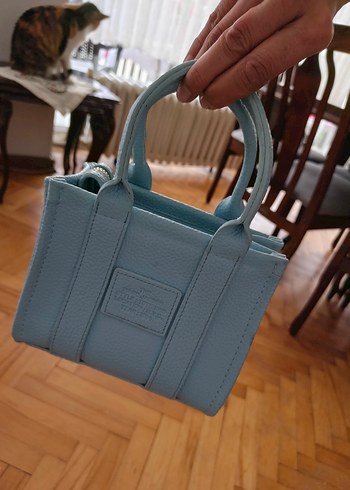 Mavi Deri Kadın El Çantası mini - Görsel 4