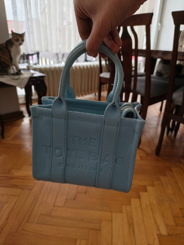 Mavi Deri Kadın El Çantası mini - Görsel 2