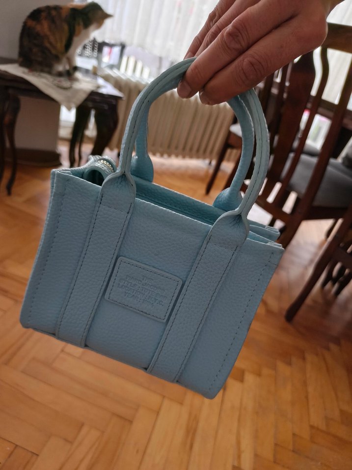 Mavi Deri Kadın El Çantası mini - Görsel 4