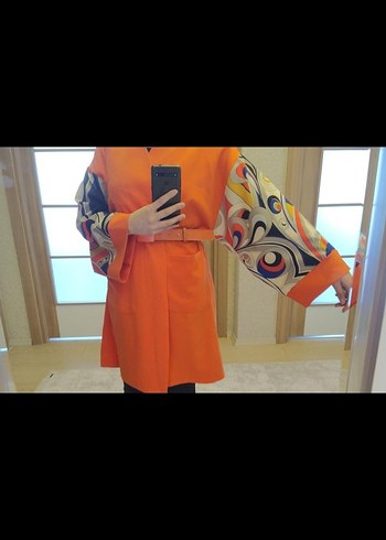 Kemerli Turuncu Mini Kimono
