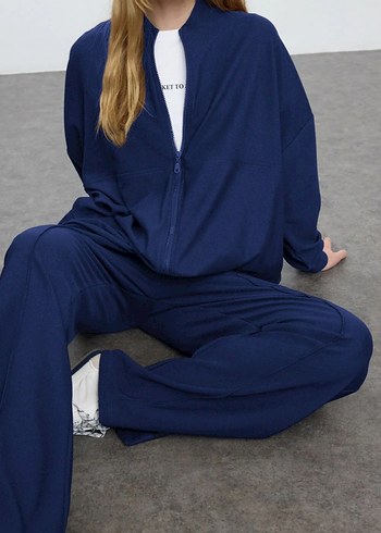 Kadın Koyu Mavi Fermuarlı Rahat Eşofman takımı - Görsel 3