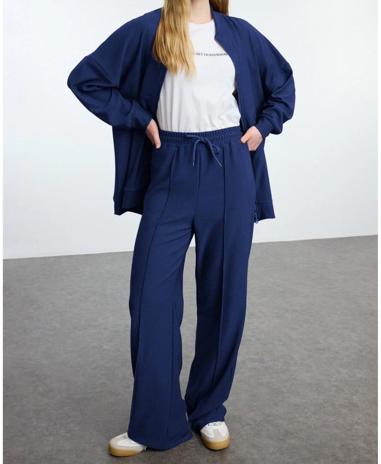 Kadın Koyu Mavi Fermuarlı Rahat Eşofman takımı - Görsel 2