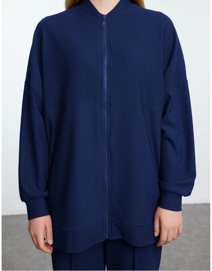 Kadın Koyu Mavi Fermuarlı Rahat Eşofman takımı - Görsel 4