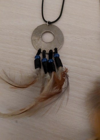 Kahverengi Bohem Kadın Kolye Tüy Detaylı - Görsel 6