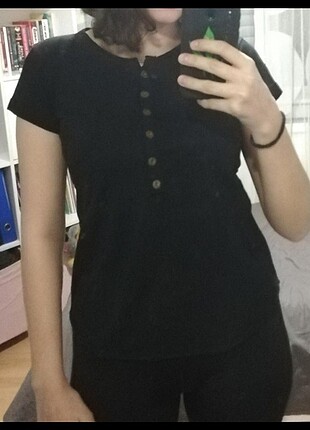 s Beden siyah Renk Siyah düğmeli tshirt 
