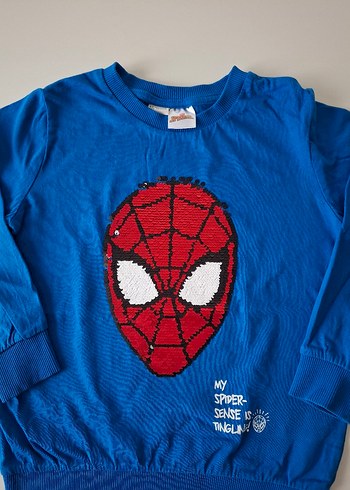 5 Yaş Beden mavi Renk Örümcek Adam Baskılı Erkek Sweatshirt