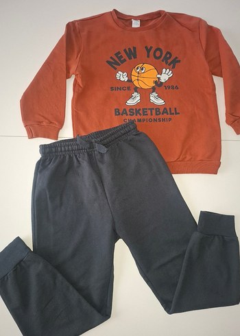 LC Waikiki Erkek Çocuk Kahverengi Baskılı Sweatshirt ve Eşofman