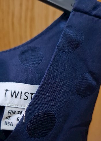 xs Beden Lacivert Puantiyeli twist elbise