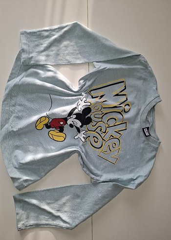 Erkek Çocuk Mickey Mouse Baskılı Gri Uzun Kollu Tişört - Görsel 2