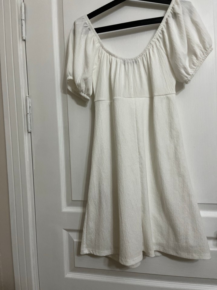 Bohem Beyaz Keten Midi Elbise - Görsel 3