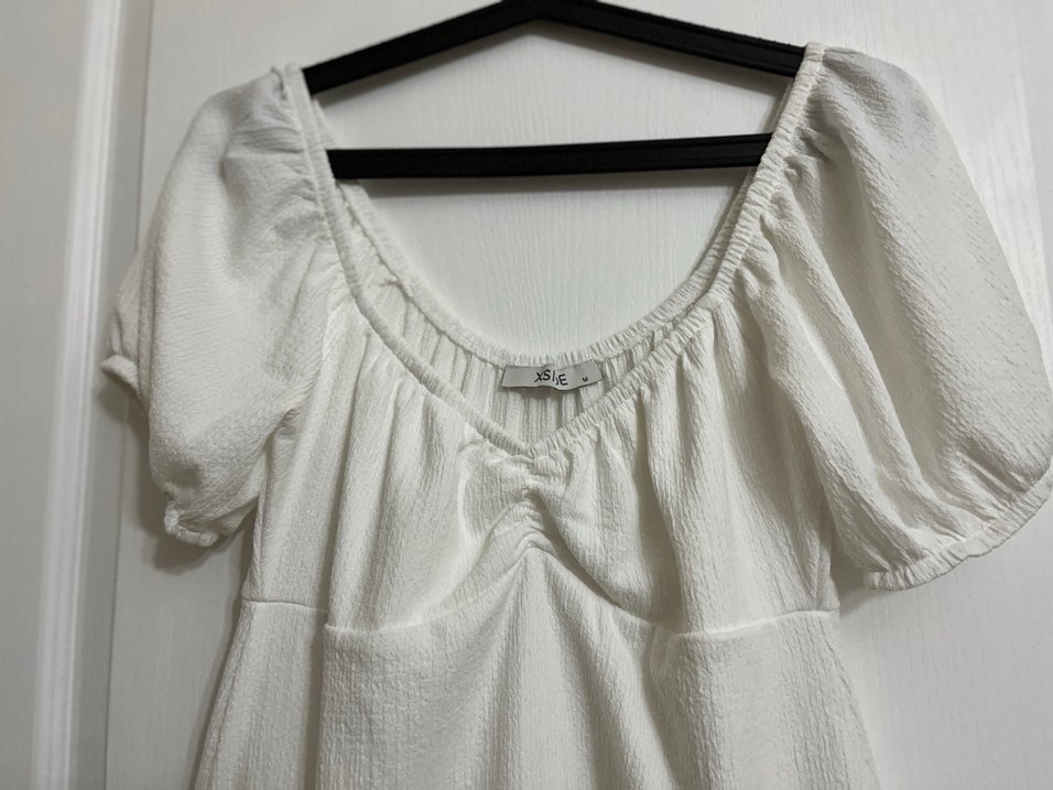 Bohem Beyaz Keten Midi Elbise - Görsel 2