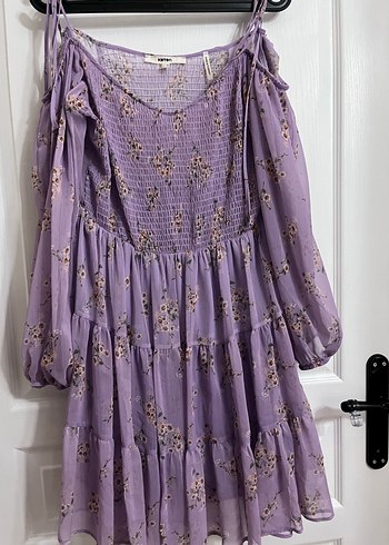 Bohem Mor Mini Elbise Fırfırlı Askılı - Görsel 5