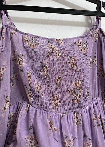 Bohem Mor Mini Elbise Fırfırlı Askılı - Görsel 4