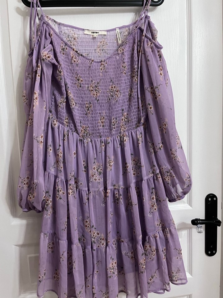 Bohem Mor Mini Elbise Fırfırlı Askılı - Görsel 5