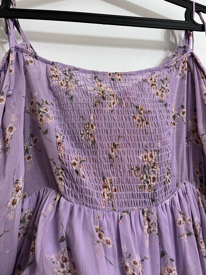 Bohem Mor Mini Elbise Fırfırlı Askılı - Görsel 4