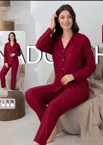 Bordo Puantiyeli Kadın Pijama Takımı